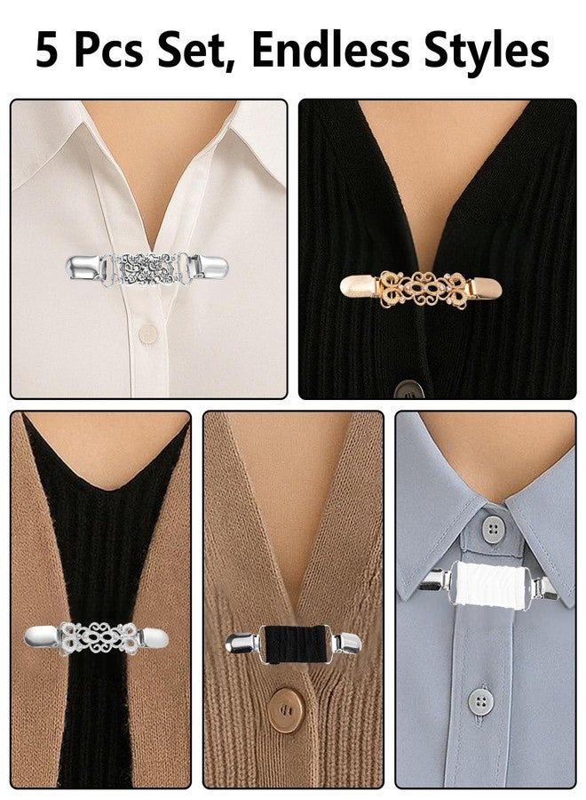 PWMDUX 5 Pcs Sweater Clips Waist Cinch Clips Vintage Dress Clip Back Cinch Retro Brooch Shirt Clip Set for Women Clothing Shawl Cardigan Collar, 5 Styles - Image 5